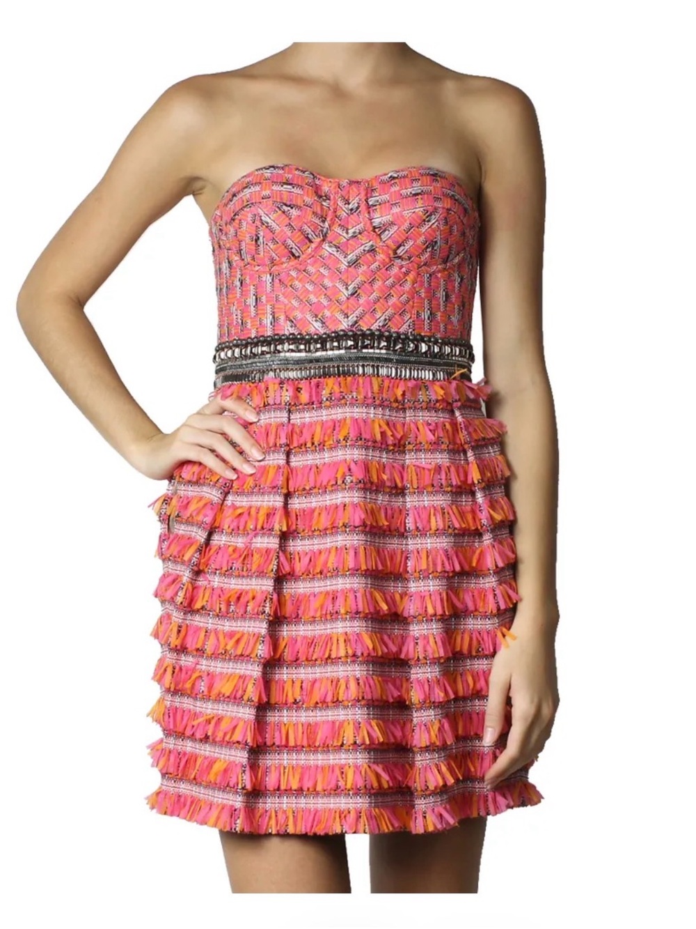 Matthew Williamson Strapless Pink and Orange Tiered Ruffle Dress UK size 12
